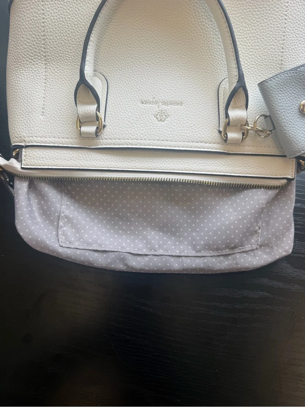 Nanette Lepore Cream Leather Double Zip Satchel with Gold Hardware